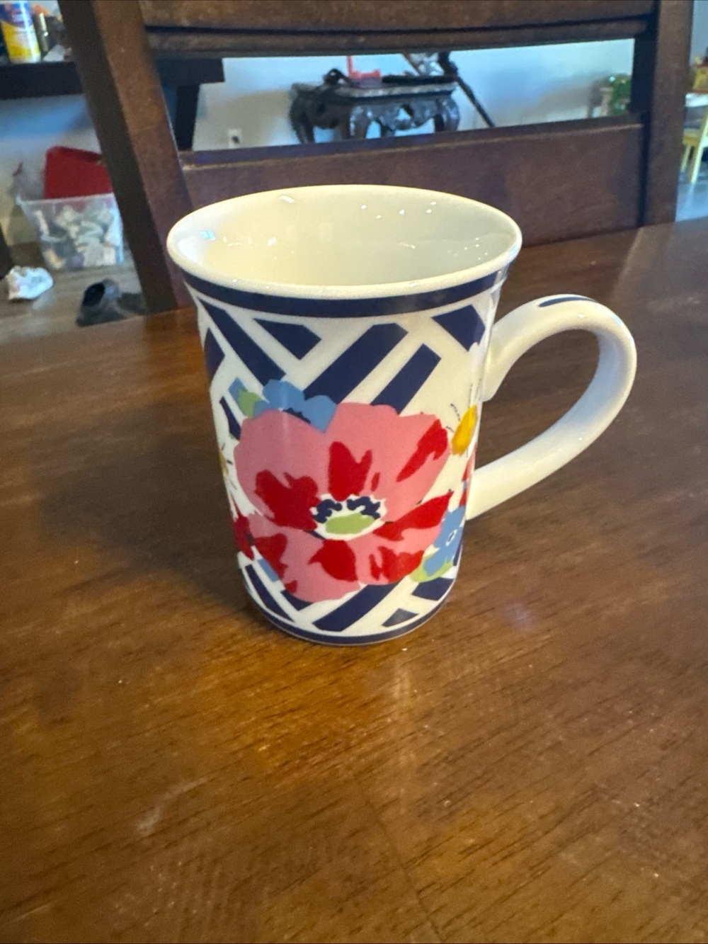 Floral Stripe Ceramic Coffee Mug - Blue, Pink & Red Vera Bradley